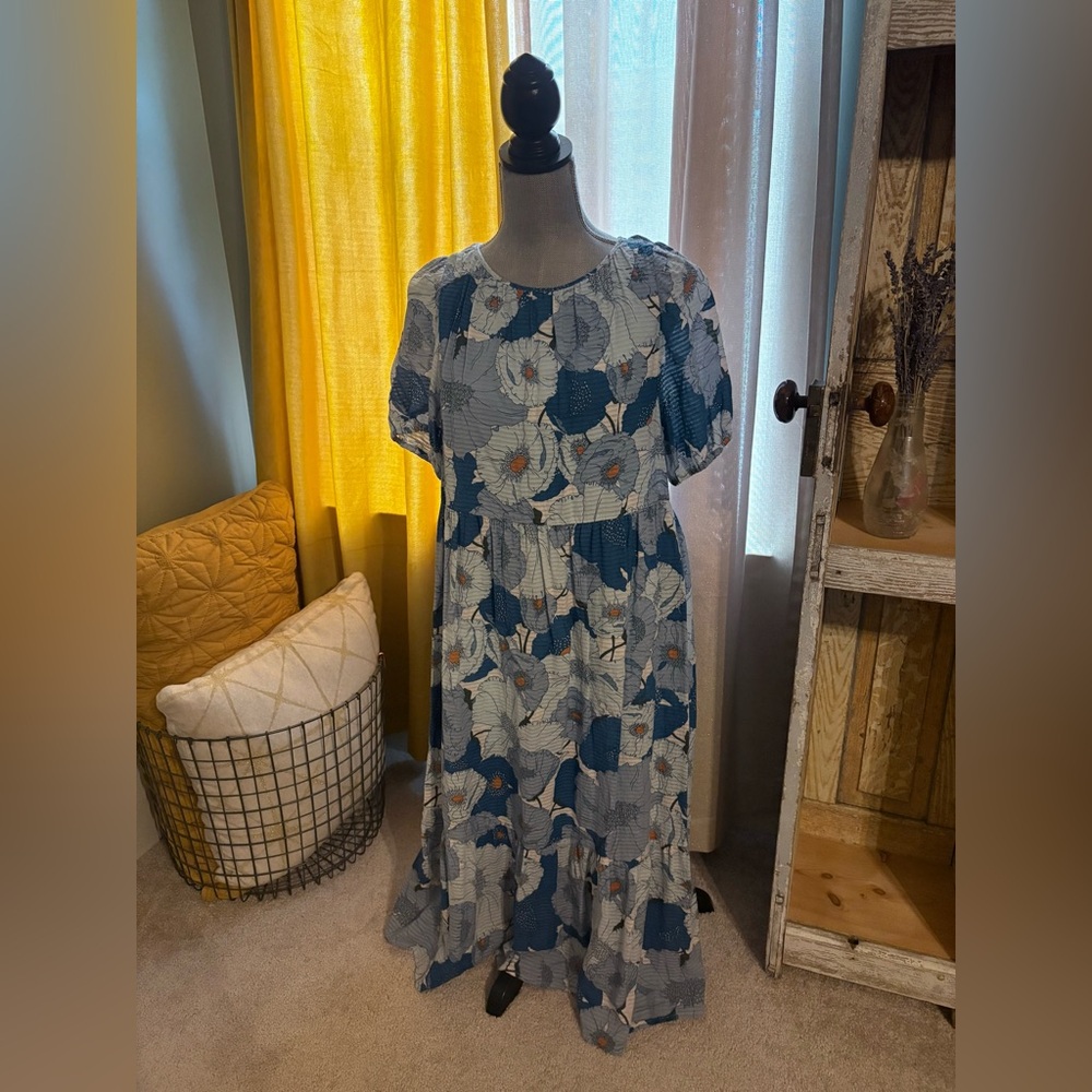 LOFT Blue Poppy Maxi Dress Womens Sz Small